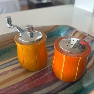 Orange Wooden Salt and Pepper Grinder Set